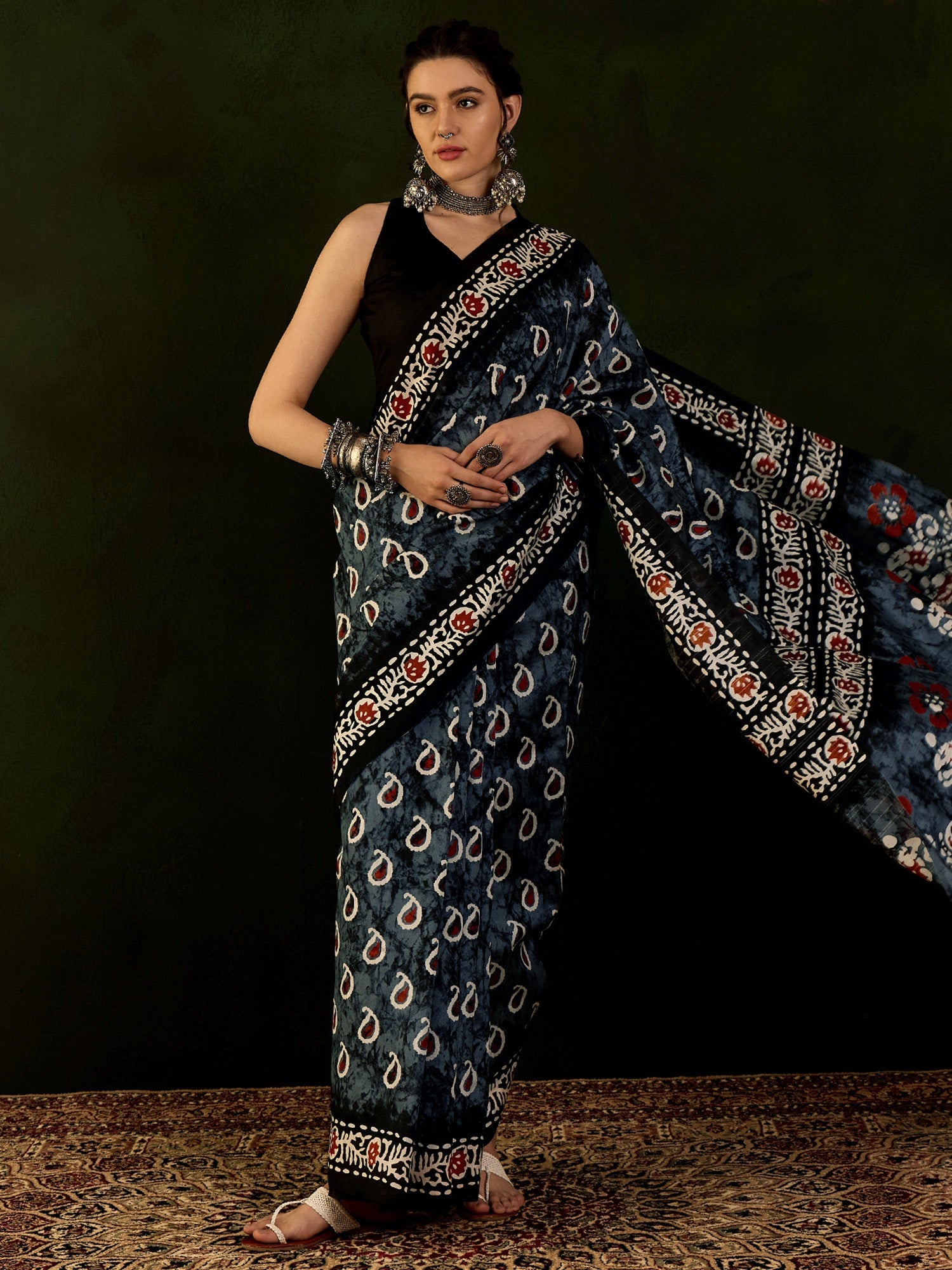 NOZ2TOZ Women's Bhagalpuri Silk Grey Printed Designer Saree With Blouse Piece - Distacart