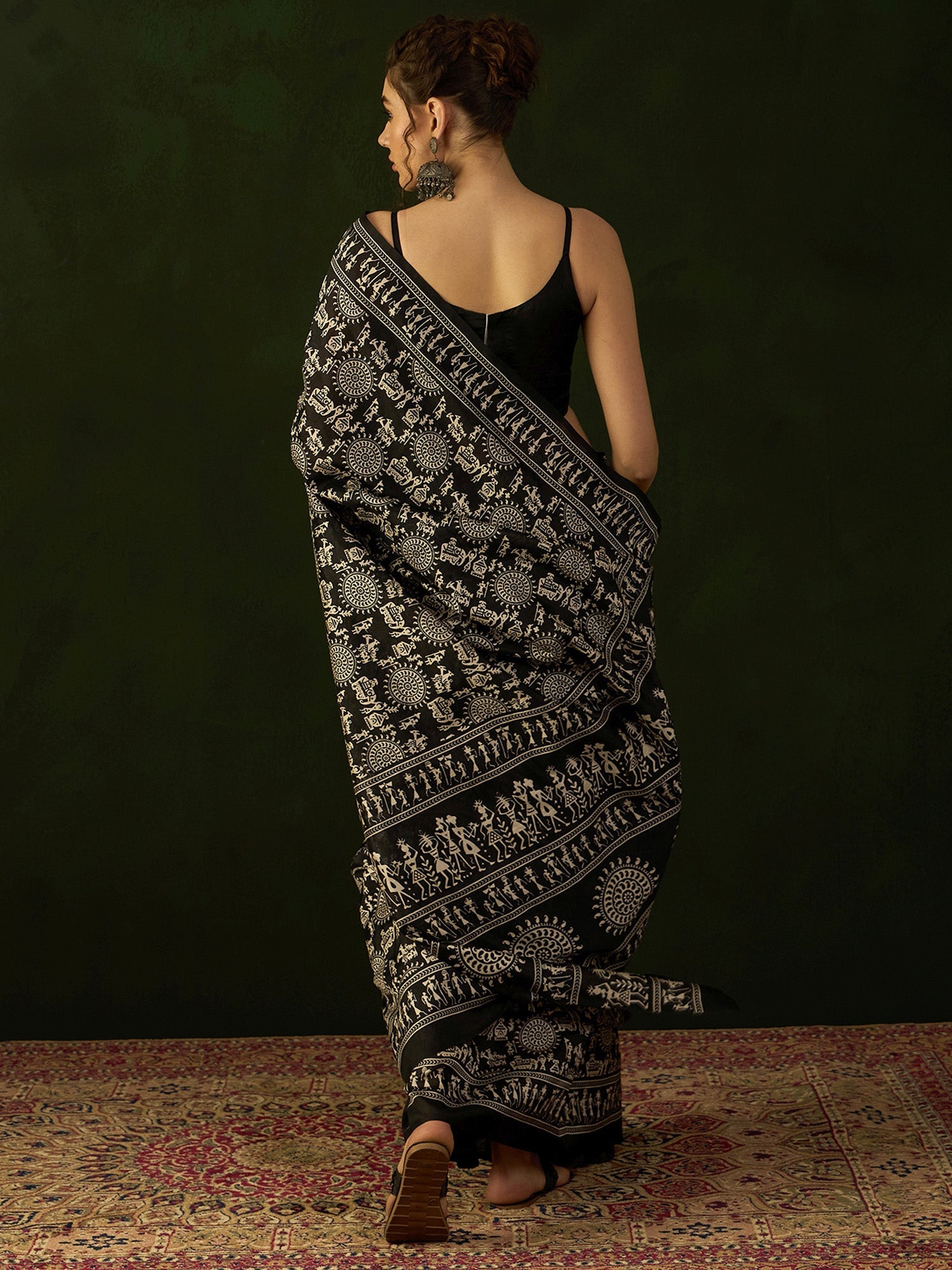 NOZ2TOZ Women's Bhagalpuri Silk Black Printed Designer Saree With Blouse Piece - Distacart