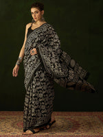 Thumbnail for NOZ2TOZ Women's Bhagalpuri Silk Black Printed Designer Saree With Blouse Piece - Distacart
