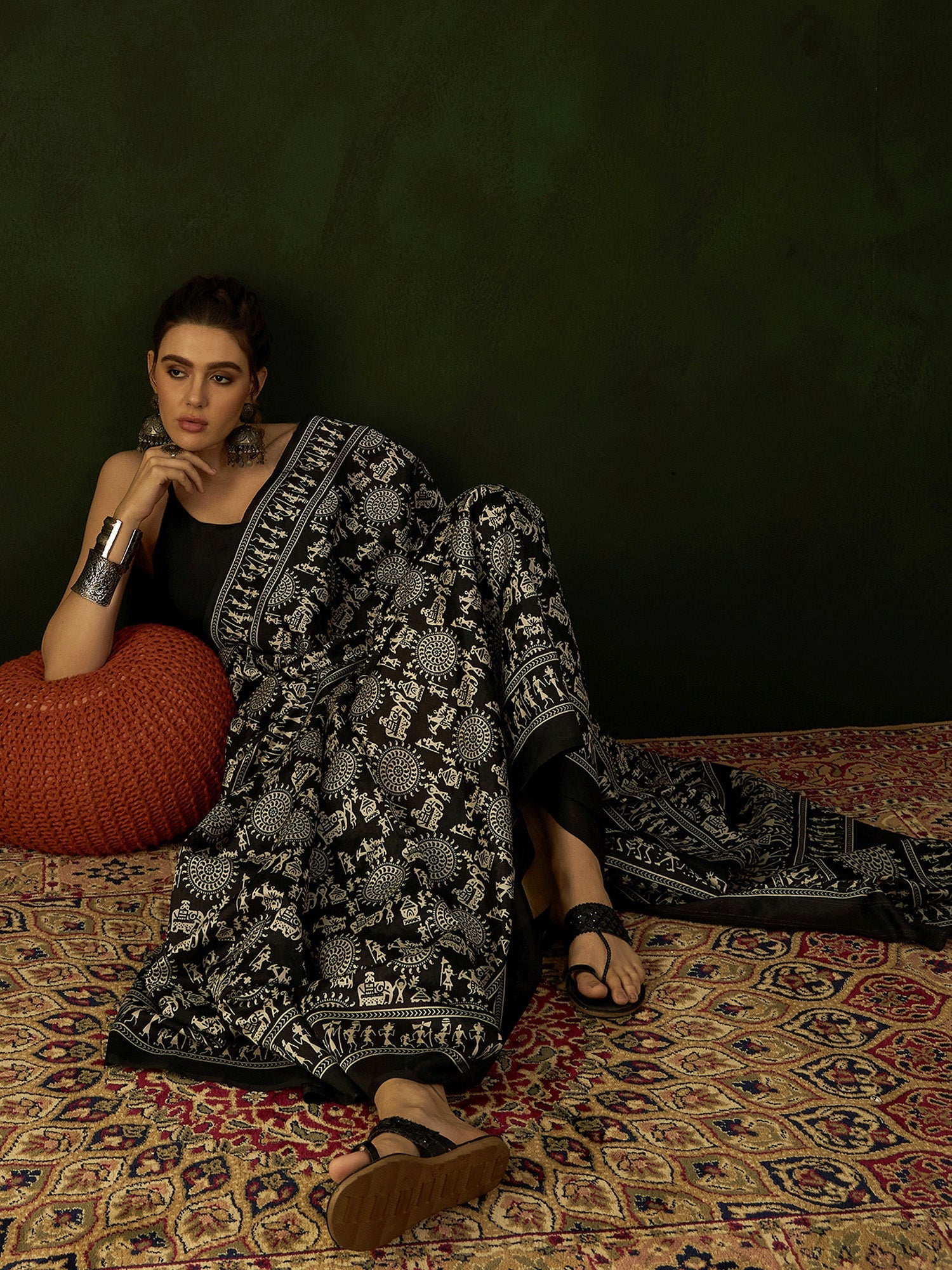 NOZ2TOZ Women's Bhagalpuri Silk Black Printed Designer Saree With Blouse Piece - Distacart