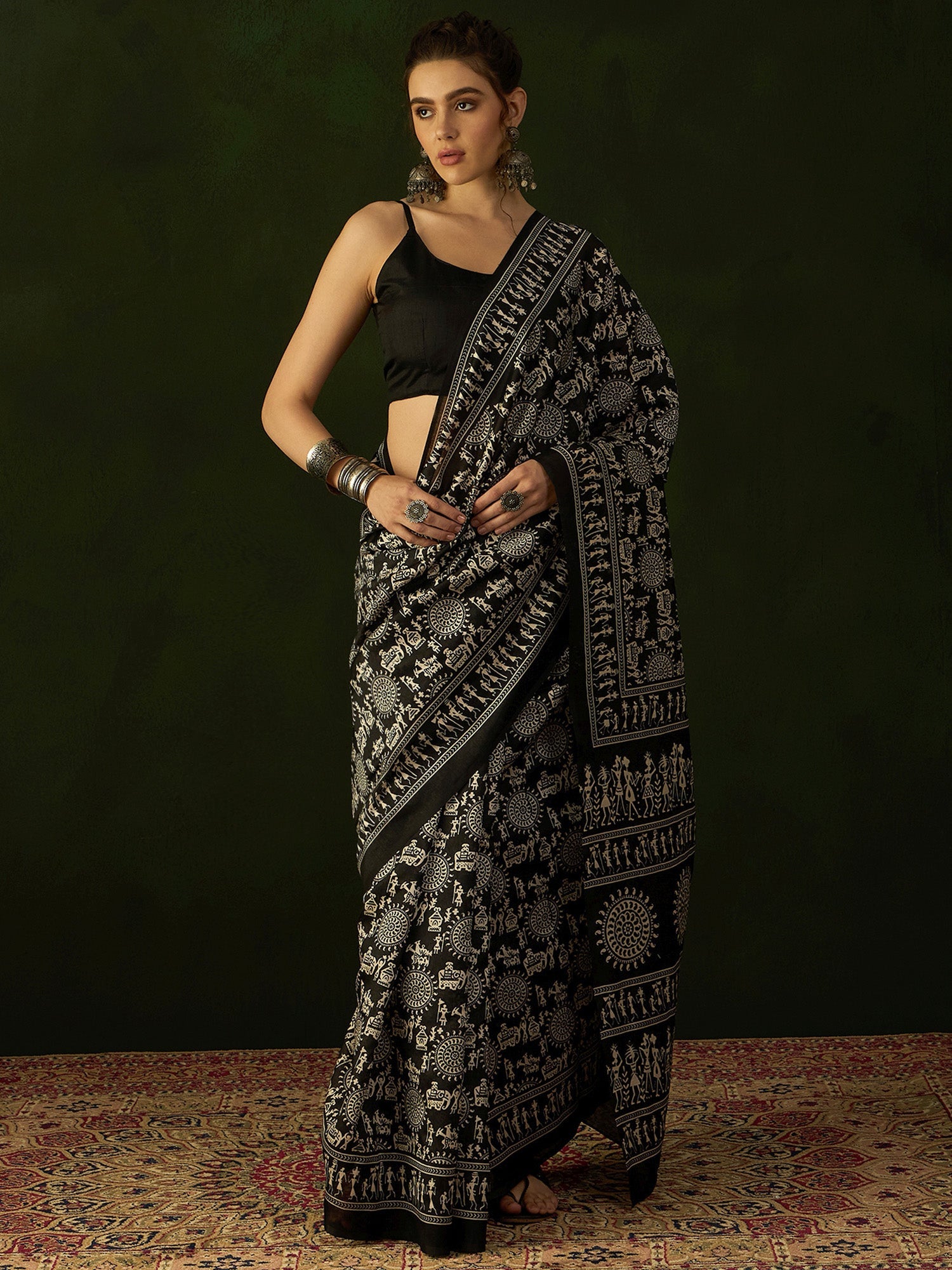 NOZ2TOZ Women's Bhagalpuri Silk Black Printed Designer Saree With Blouse Piece - Distacart