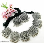 Thumbnail for Tehzeeb Creations Women's Silver Colour Oxidised Lotus Design Necklace Set - Distacart