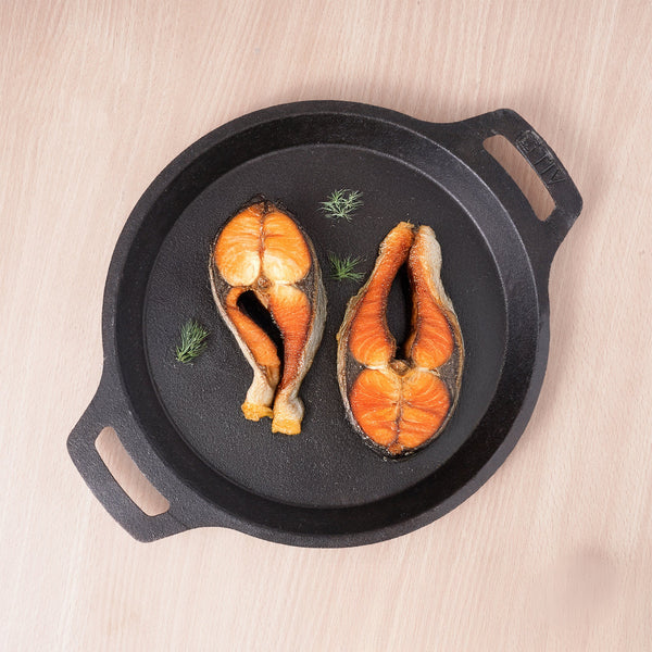 The Indus Valley CASTrong Cast Iron Fish Fry Pan, Pre-seasoned, Nonstick, 100% Pure, Toxin-free, Induction, 22.4/25cm, 1.5kg/2kg