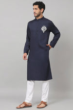 Thumbnail for Classic Cotton Kurta With Single Motif Embroidery by Hilo Design