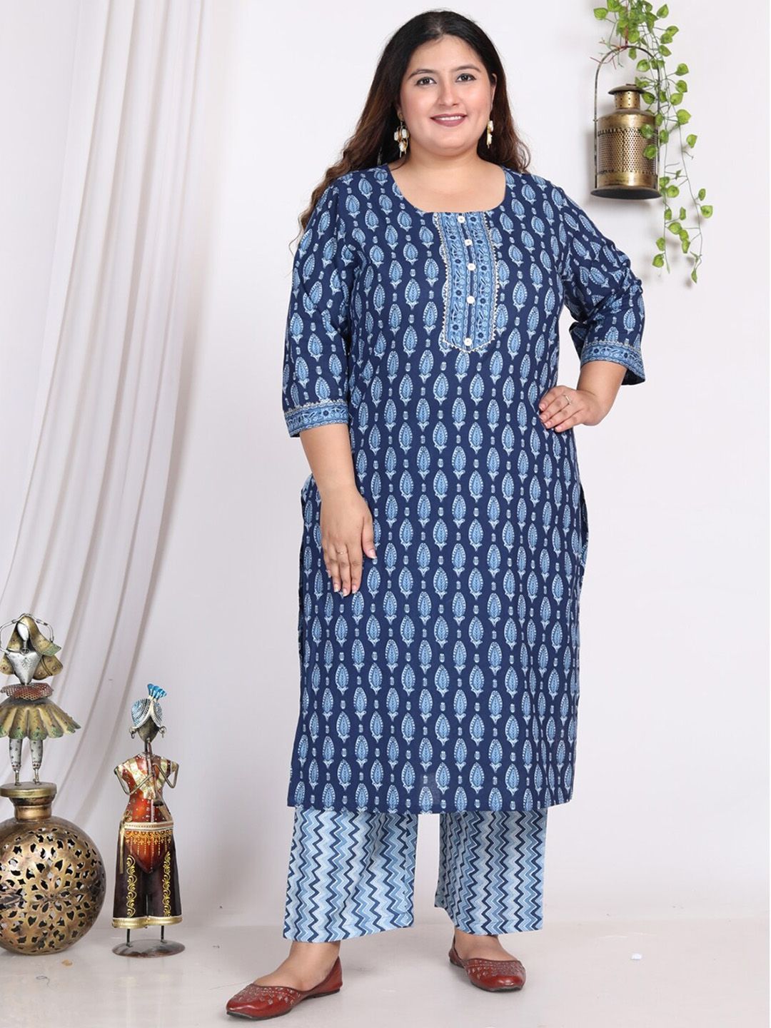 Swasti Floral Printed Regular Sequinned Pure Cotton Kurta with Trousers & With Dupatta