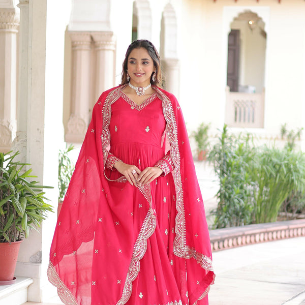 Joban Fashion Pink Readymade Kurta Set With Sequence embroidery Work