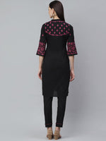 Thumbnail for ADA Women Black & Pink Chikankari Hand Embroidered Sustainable Handloom Kurta with Trousers - Distacart