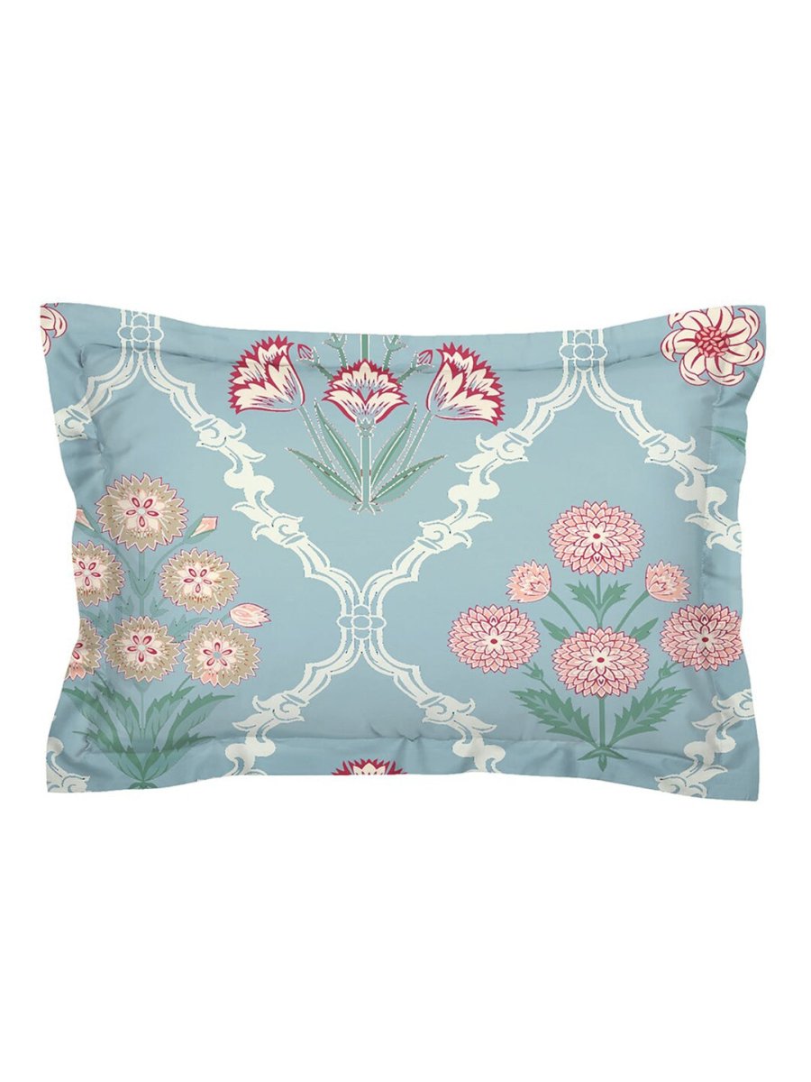 AEROHAVEN Premium Blue & Pink Ethnic Motifs Cotton 300 TC King Bedsheet & 2 Pillow Covers - Distacart