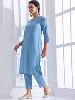 Thumbnail for Anouk Women Regular Kantha Work Pure Cotton Kurta with Trousers