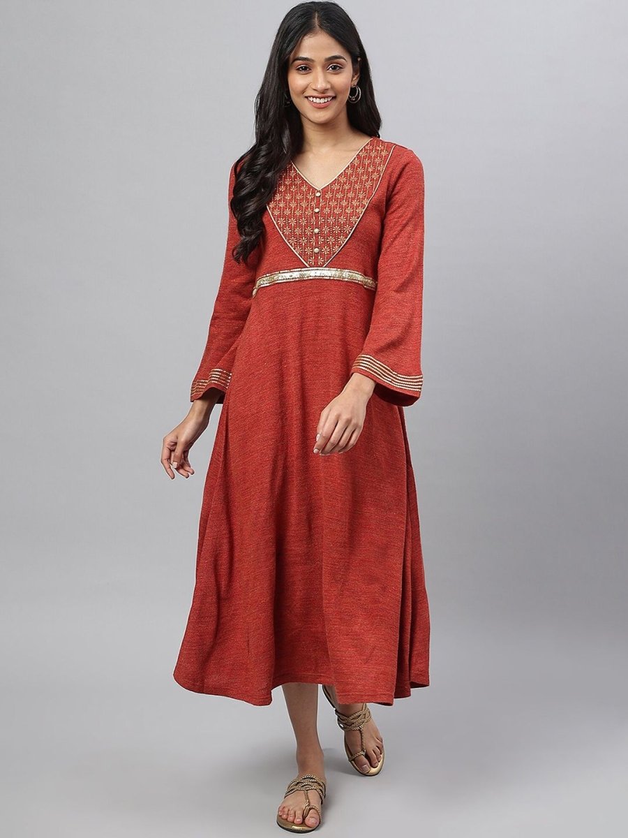 AURELIA Women Red Ethnic Empire Midi Dress - Distacart