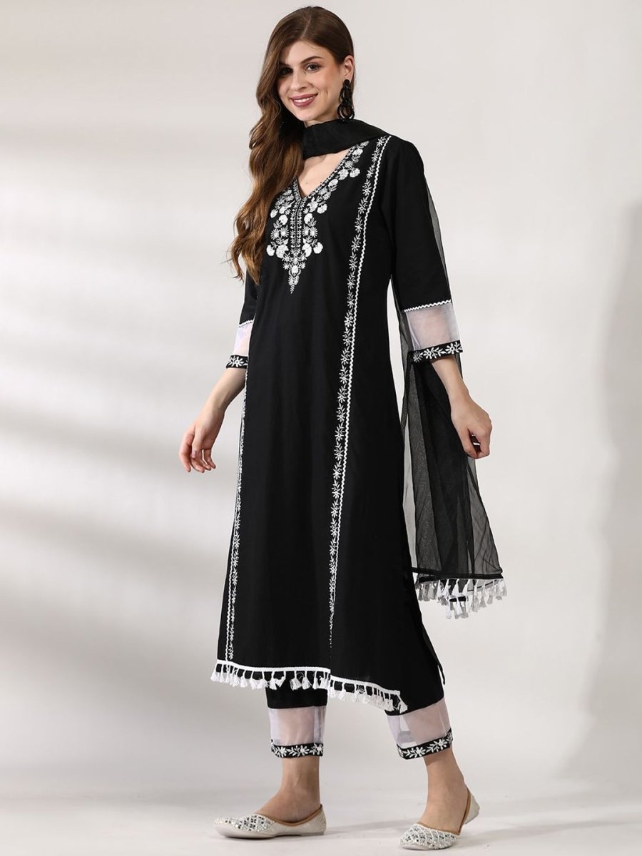 Anouk Ethnic Motifs Embroidered Regular Pure Cotton Kurta With Trousers & Dupatta