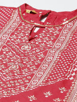 Thumbnail for AURELIA Women Red & Golden Ethnic Motifs A-Line Midi Ethnic Dress