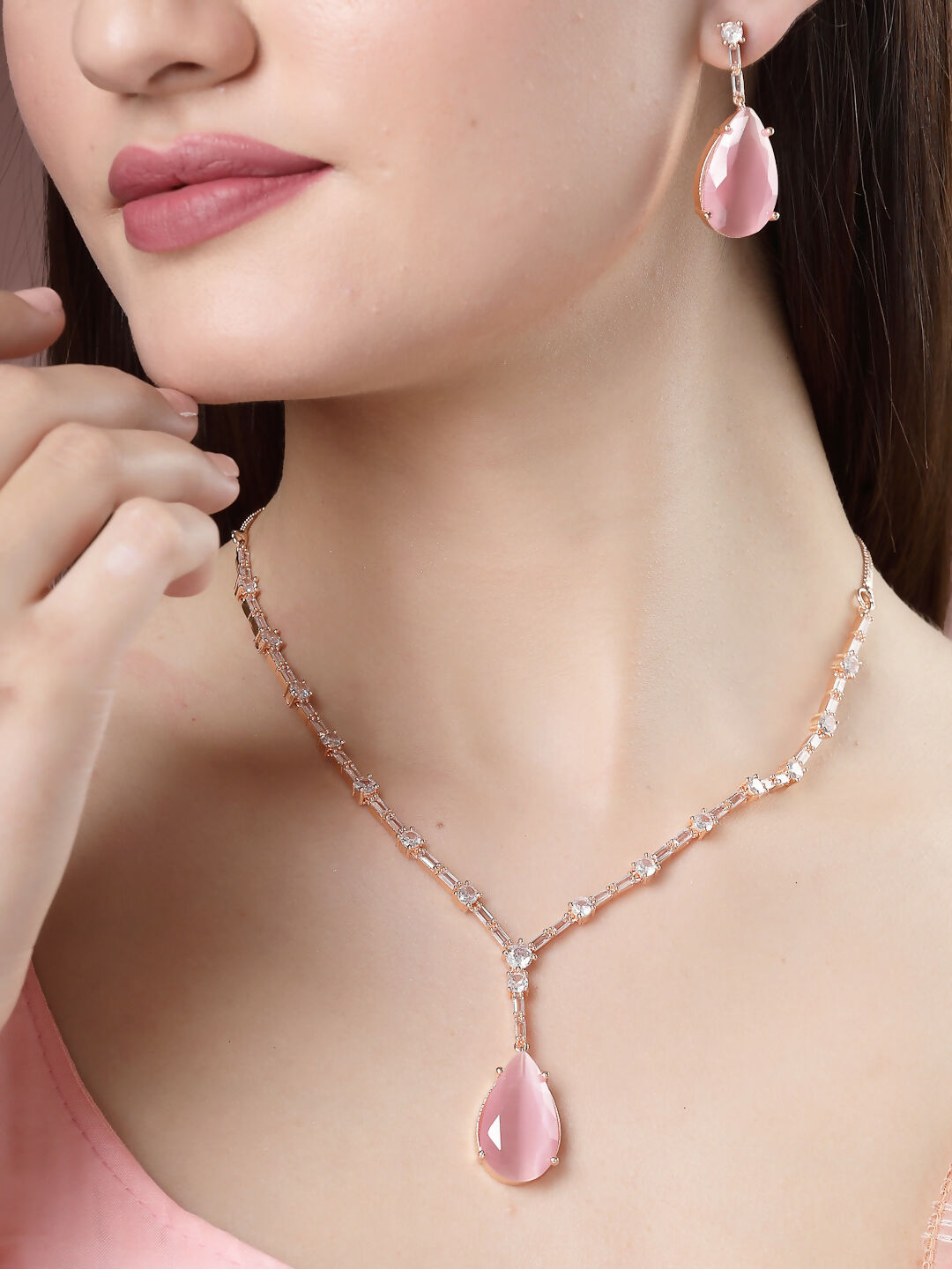 NVR Women's Rose Gold Artificial Stones Studded Handcrafted Jewellery Set - Distacart