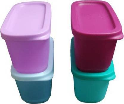 Tupperware Cubix Mini Rect Plastic Utility Container 250 Ml Pack Of 4 (Multicolor), Blue - Dista