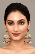 Thumbnail for Elephant Shape Maroon Jhumki Drop Earrings for Womens by House of Ree - Distacart