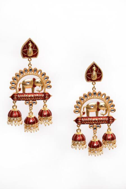 Elephant Shape Maroon Jhumki Drop Earrings for Womens by House of Ree - Distacart