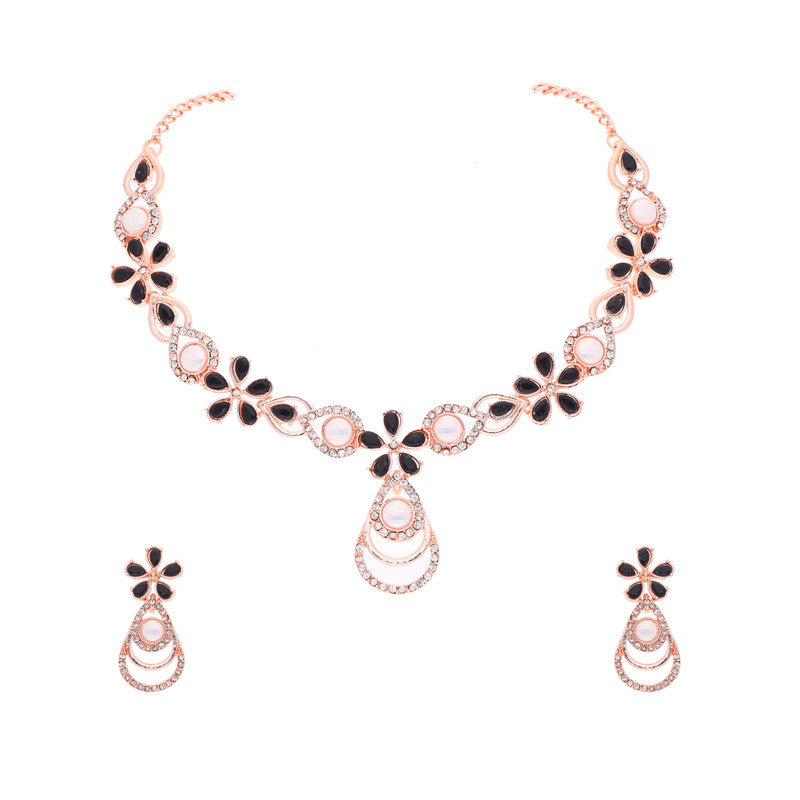 Tehzeeb Creations Rose Gold-Polished Black Colour Necklace With Stud - Distacart