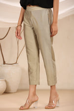 Thumbnail for Juniper Beige Solid Silk Slim Fit Pants With a Pocket - Distacart