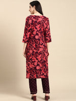 Thumbnail for All About You Women Purple & Red Floral Printed Regular Kurta with Trousers - Distacart