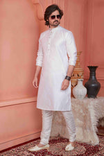 Thumbnail for Raivat Ethnic Jacquard Silk Barcode Pintux Work Kurta Pajama In Baby Pink Colour - Distacart