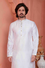 Thumbnail for Raivat Ethnic Jacquard Silk Barcode Pintux Work Kurta Pajama In Baby Pink Colour - Distacart