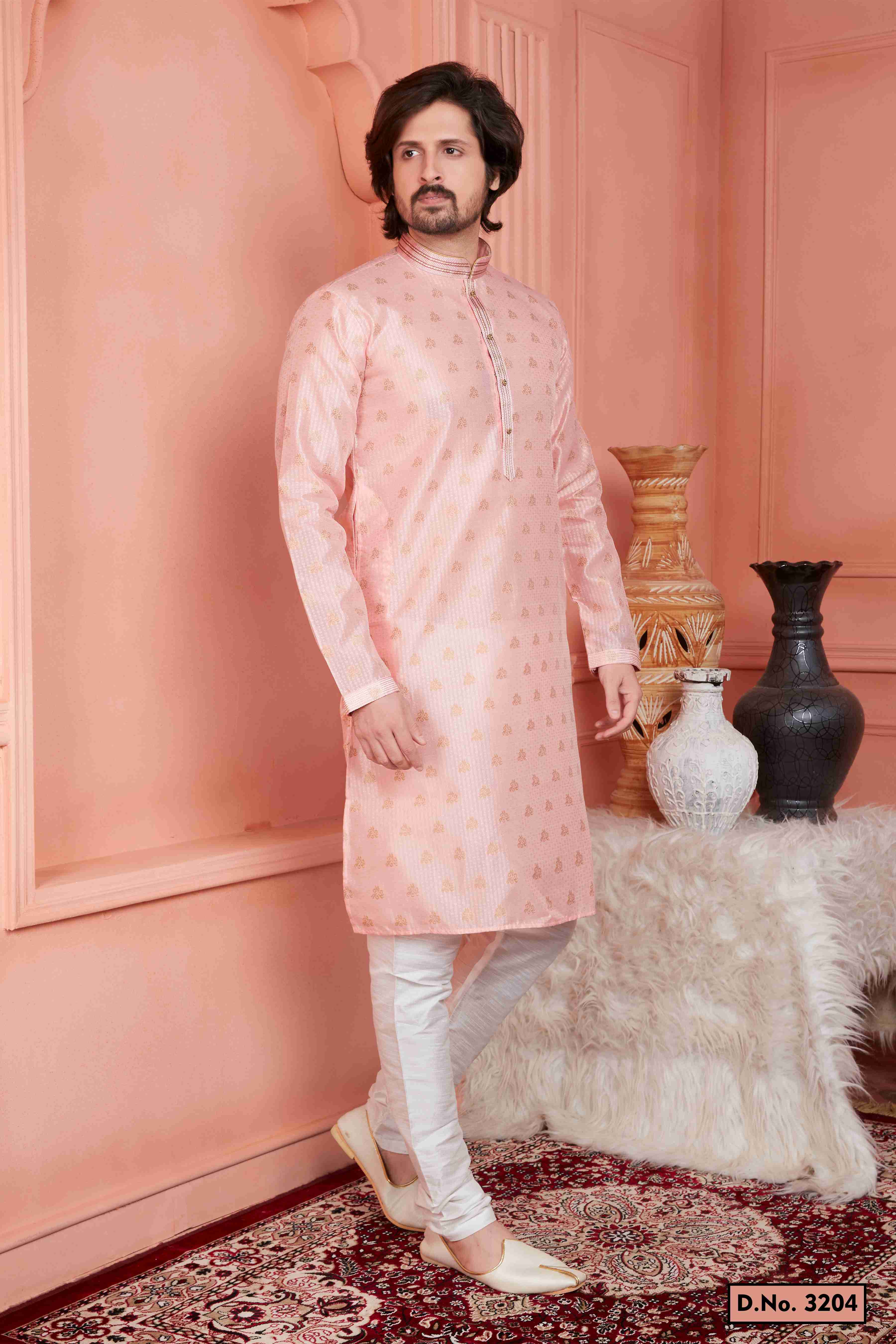 Raivat Ethnic Jacquard Banarasi Silk Pintux Work Kurta Pajama In Peach Colour - Distacart