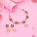 Thumbnail for Tehzeeb Creations Rose Gold-Polished Black Colour Necklace With Stud - Distacart