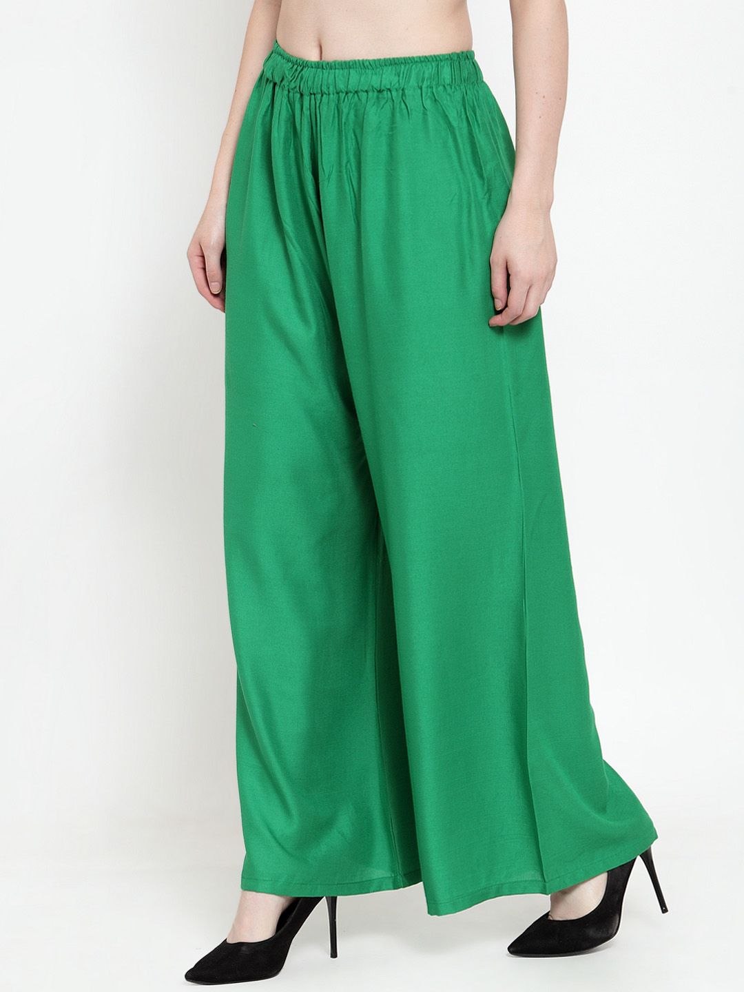 TAG 7 Women Green Solid Wide Leg Palazzos - Distacart