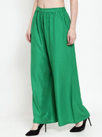 Thumbnail for TAG 7 Women Green Solid Wide Leg Palazzos