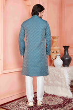 Thumbnail for Raivat Ethnic Jacquard Banarasi Silk Pintux Work Kurta Pajama In Teal Blue Colour - Distacart