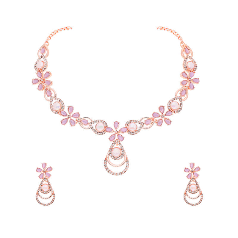Tehzeeb Creations Rose Gold-Polished Lavender Colour Necklace With Stud - Distacart