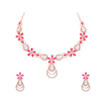 Thumbnail for Tehzeeb Creations Rose Gold-Polished Pink Colour Necklace With Stud - Distacart