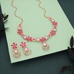 Thumbnail for Tehzeeb Creations Rose Gold-Polished Pink Colour Necklace With Stud - Distacart