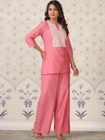 Thumbnail for Ode by House of Pataudi Printed Mandarin Collar Thread Work Kurta - Distacart