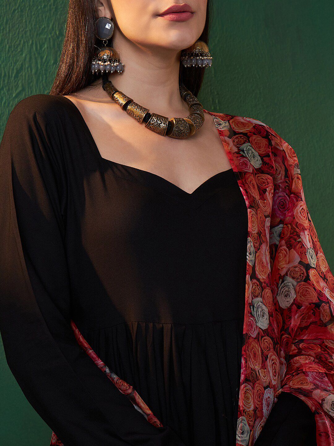 Sangria Black Sweetheart Neck Anarkali Kurta With Dupatta - Distacart