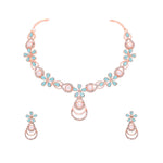Thumbnail for Tehzeeb Creations Rose Gold-Polished Sky Blue Colour Necklace With Stud - Distacart