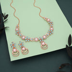 Thumbnail for Tehzeeb Creations Rose Gold-Polished Sky Blue Colour Necklace With Stud - Distacart