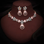 Thumbnail for Tehzeeb Creations Rose Gold-Polished Sky Blue Colour Necklace With Stud - Distacart