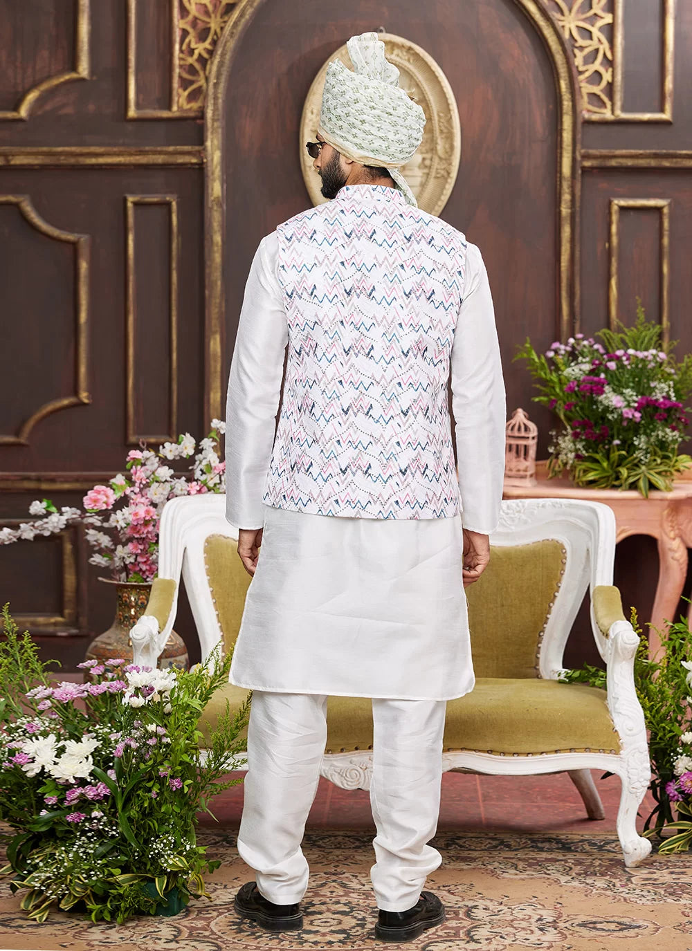 Raivat Ethnic Art Silk Digital Print Work Jacket Set In Multicolour