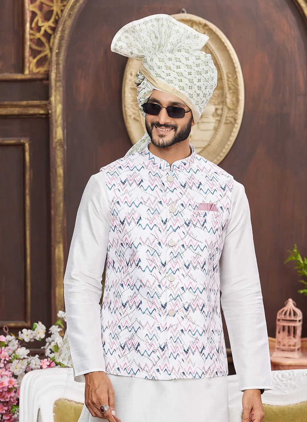 Raivat Ethnic Art Silk Digital Print Work Jacket Set In Multicolour