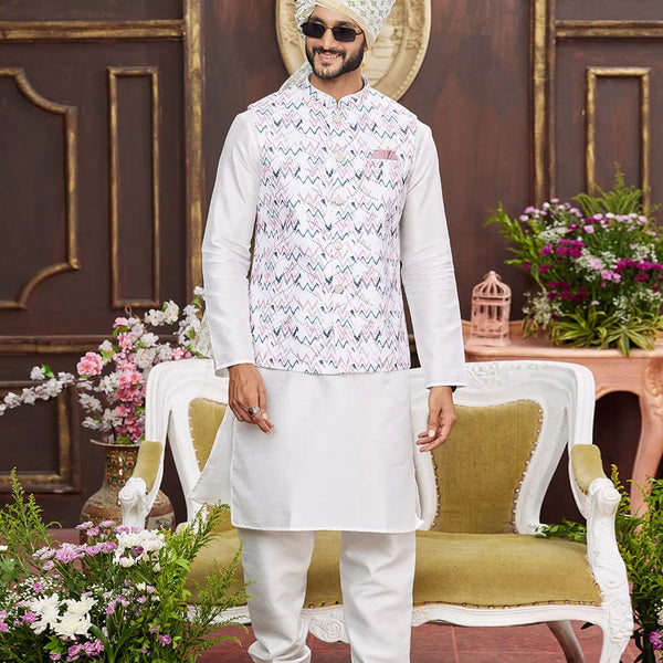 Raivat Ethnic Art Silk Digital Print Work Jacket Set In Multicolour