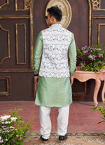 Thumbnail for Raivat Ethnic Art Silk Digital Print Work Jacket Set In Multicolour