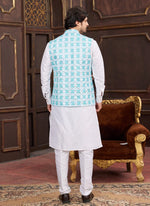 Thumbnail for Raivat Ethnic Art Silk Digital Print Work Jacket Set In Sky Blue Colour