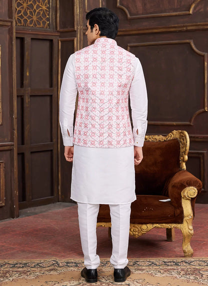 Raivat Ethnic Art Silk Digital Print Work Jacket Set In Pink Colour - Distacart