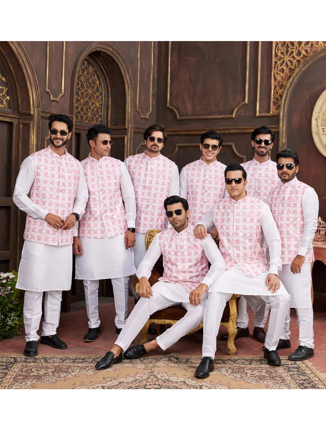 Raivat Ethnic Art Silk Digital Print Work Jacket Set In Pink Colour