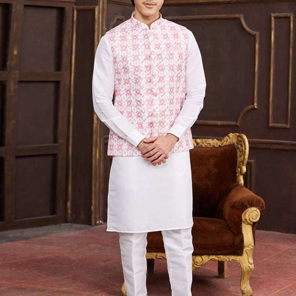 Raivat Ethnic Art Silk Digital Print Work Jacket Set In Pink Colour
