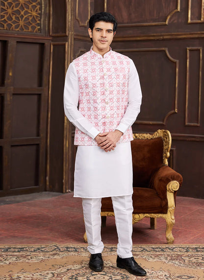 Raivat Ethnic Art Silk Digital Print Work Jacket Set In Pink Colour - Distacart