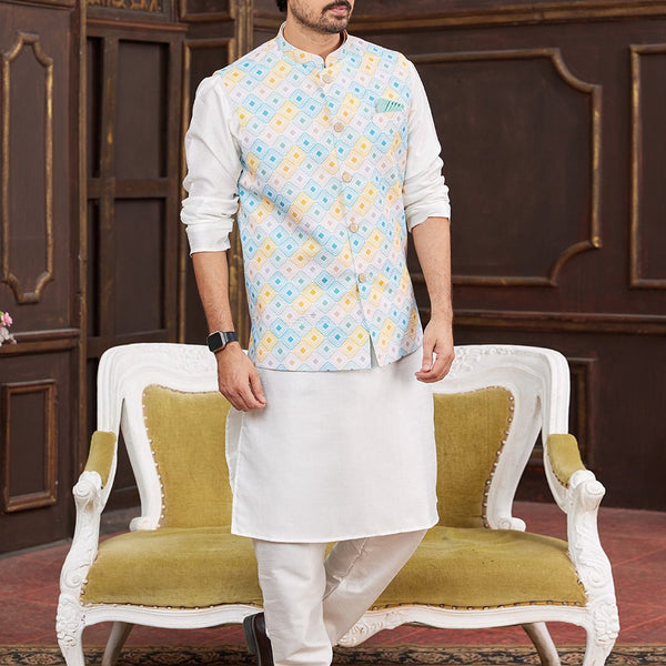 Raivat Ethnic Art Silk Digital Print Work Jacket Set In Multicolour