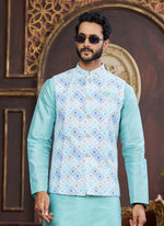 Thumbnail for Raivat Ethnic Art Silk Digital Print Work Jacket Set In Multicolour