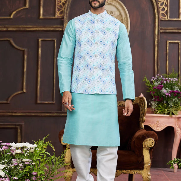 Raivat Ethnic Art Silk Digital Print Work Jacket Set In Multicolour